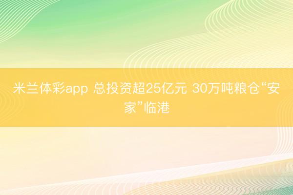 米兰体彩app 总投资超25亿元 30万吨粮仓“安家”临港