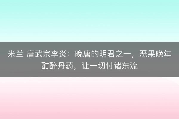 米兰 唐武宗李炎：晚唐的明君之一，恶果晚年酣醉丹药，让一切付诸东流