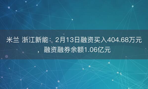 米兰 浙江新能：2月13日融资买入404.68万元，融资融券余额1.06亿元