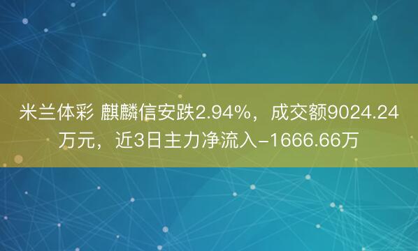 米兰体彩 麒麟信安跌2.94%,成交额9024.24万元,近3日主力净流入-1666.66万