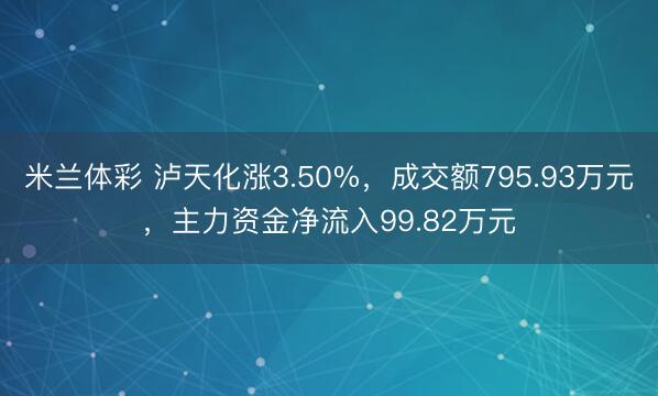 米兰体彩 泸天化涨3.50%,成交额795.93万元,主力资金净流入99.82万元