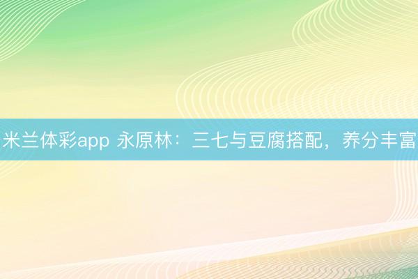 米兰体彩app 永原林：三七与豆腐搭配，养分丰富