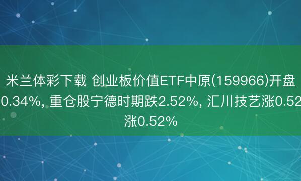 米兰体彩下载 创业板价值ETF中原(159966)开盘跌0.34%， 重仓股宁德时期跌2.52%， 汇川技艺涨0.52%