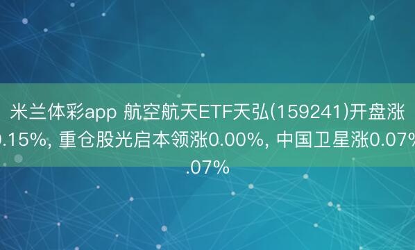 米兰体彩app 航空航天ETF天弘(159241)开盘涨0.15%， 重仓股光启本领涨0.00%， 中国卫星涨0.07%