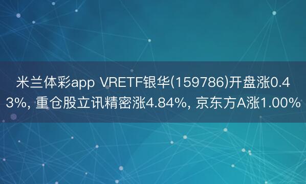 米兰体彩app VRETF银华(159786)开盘涨0.43%， 重仓股立讯精密涨4.84%， 京东方A涨1.00%