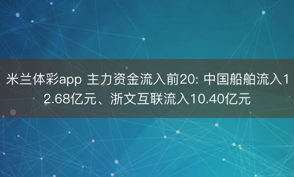 米兰体彩app 主力资金流入前20: 中国船舶流入12.68亿元、浙文互联流入10.40亿元