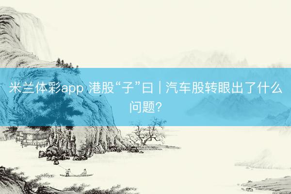 米兰体彩app 港股“子”曰 | 汽车股转眼出了什么问题?